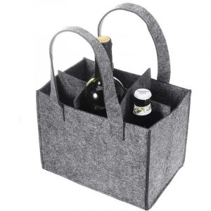 Porte-bouteilles de vin Panier en feutre Sacs pour bouteille de vin Porte-bi&egrave;re 6 bouteilles R&eacute;utilisable Lavable avec Amovible