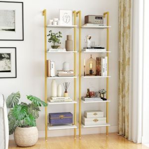 &Eacute;tag&egrave;re &Eacute;chelle &agrave; 5 Niveaux Biblioth&egrave;que Murale Industrielle avec Kits Anti-Renversement et Cadre en M&eacute;tal &Eacute;tag&egrave;re de Rangement Blanc