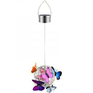 Plafonnier LED solaire suspendu avec papillon coloré, imperméable, luminaire décoratif d'extérieur, idéal pour un jardin