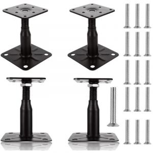 Lot de 4 pieds de poteau r&eacute;glables 100 &agrave; 150 mm supports de poteau en bois galvanis&eacute; pour terrasses, abris, gazebos