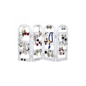 Sollbry - Présentoir à colliers pliable à 4 portes, organisateur de bijoux suspendu, présentoir double face, transparent (28,4 cm)