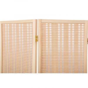 Paravent japonais en bois et bambou tress&eacute; de 4 pans, coloris naturel - Longueur 176 x Hauteur 175 x Profondeur 2 cm