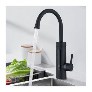 Robinet de Cuisine Électrique Robinet Électrique 3kW pour Lavabo ou Évier Robinet led avec Chauffe-eau Instantané Mitigeur Noir Mat Rotatif 360°