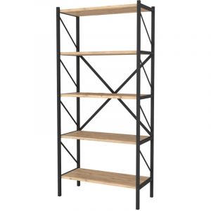 Fijalo - Etagère bibliothèque en métal. Style industriel. Avec 5 étagères mélaminé chêne Safir. Structure en métal noir. (Hauteur 160 cm/Largeur 66