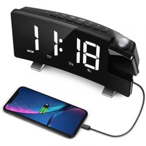 1 Pi&egrave;ces Automobiles Projection Plafond Horloge Murale Projecteur num&eacute;rique Radio-r&eacute;veil Radio FM Horloge 7.1' Large &eacute;cran incurv&eacute; LED Horloge