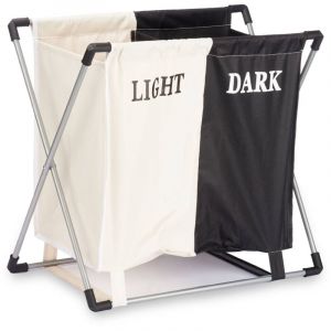 Panier &agrave; linge pliable : deux compartiments : noir, blanc, 56 x 60 x 34 cm