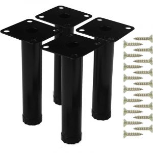 4 Pi&egrave;ces 10 cm Pieds de Meuble, avec 18 Pcs Vis Reglable M&eacute;tal Table Basse Noir Pied, Hauteur Ajustable Pieds pour Meubles Canap&eacute; Bureau Cuisine