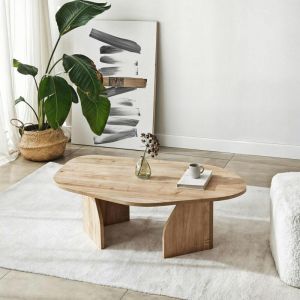 Table basse design effet bois, forme organique galet MARFA