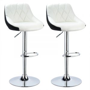 Lot de 2 Tabouret de Bar en Cuir PU Reglable en Hauteur et Pivotant Pied Chrom&eacute; blanc + noir