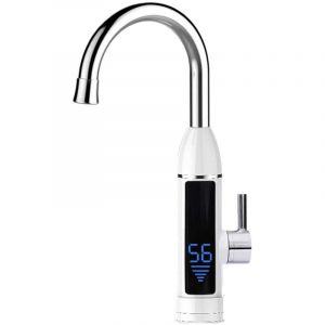 &Eacute;cran LCD Robinet d'eau chaude instantan&eacute; Robinet &eacute;lectrique num&eacute;rique 3000W Cuisine sans r&eacute;servoir Chauffe-eau instantan&eacute; Robinet de cuisine blanc EU
