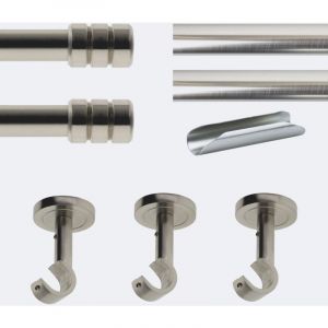 Kit de tringle &agrave; rideaux Nickel Mat 300cm Diam.20mm Embout Cylindre 2ST - Fixation Plafond - Boulet
