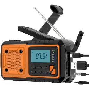 Radio Solaire Radio Portable, d'urgence Météo 4000mAh Radio à Manivelle avec FM/AM(MW)/SW/WBA Radio Dynamo, avec Lampe de Poche LED/Alarme SOS/Câble