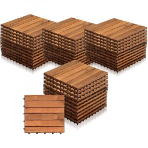 Wolketon 44x Dalles de terrasse en bois d'acacia Mosa&iuml;que 30x30cm Dalle clipsable 4m&sup2; balcon jardin ext&eacute;rieur