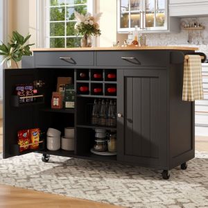 Desserte de cuisine multifonctionnelle 102x45x92cm avec rangement int&eacute;gr&eacute;, &icirc;lot moderne et chariot repas pratique, armoire buffet salon en style
