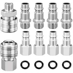 Spurtar Raccord Rapide Pneumatique 1/4' eu, 10 Pi&egrave;ces Embout Compresseur Air Europ&eacute;en, Raccord de Compresseur pour Tuyau Pneumatique