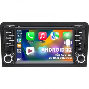 Autoradio pour Audi A3 S3 8P RS3 2003 2004 2005 2006 2007 2008 2009 2010 2011 2012, Système Android 12 4G+64G avec CarPlay Android Auto, écran