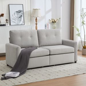 Canap&eacute; 2 Places, avec Coffre de Rangement &ndash; Sofa Moderne en Tissu Microfibre avec 2 Tiroirs, Design Compact pour Salon ou Appartement - Gris clair