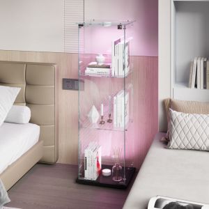 Vitrine en verre, avec 4 &eacute;tag&egrave;res, &eacute;clairage led int&eacute;gr&eacute;, biblioth&egrave;que en verre sur pied, vitrine led, 40x35x123 cm - Noir