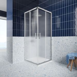 Paroi de douche d'angle coulissante 80x80 cm Profilés en aluminium chromé Verre moulé de 6mm avec traitement anti-calcaire h190 - Réversible Mod.