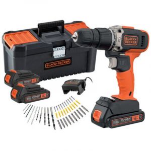 Perceuse-visseuse à percussion 18V – BCD003C3TA – 2 batteries 1,5Ah et mallette – Black+Decker