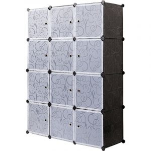 Armoire enfant &Eacute;tag&egrave;re de rangement en plastique meuble de rangement portable pour v&ecirc;tements 12 cubes Noir Mondeer