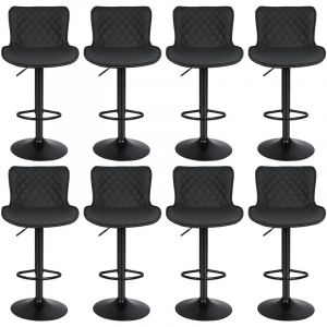 Lot de 8 Tabouret Bar Chaise de Bar Pivotants avec Dossier Tabourets de Bar Réglable en Cuir pu pour Bar îlot de Cuisine Comptoir Noir
