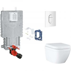 Grohe Uniset - Set bâti-support, cuvette, abattant SoftClose et plaque de déclenchement Arena Cosmopolitan et kit pour insertion de tablette, Triple