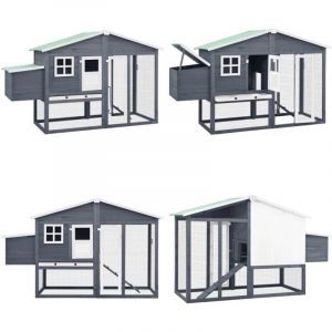 Vidaxl - Poulailler avec nichoir Gris et blanc Bois de sapin massif - Poulailler - Coop - Abri Pour Poules - Poulette - Élevage De Poules - Home &
