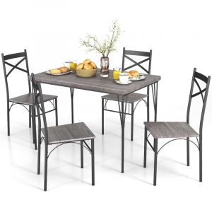 COSTWAY Table &agrave; Manger avec 4 Chaises, Ensemble Table et 4 Chaises, Cadre en M&eacute;tal Noir, Design Ligne Arqu&eacute;e, Table Cuisine Industriel 110x70cm pour