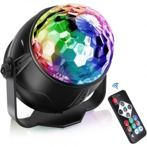 Lampe de Sc&egrave;ne, 5 Couleur Boule &agrave; Facette avec T&eacute;l&eacute;commande LED 7 RGB avec T&eacute;l&eacute;commande Jeux de Lumiere Commande Sonore Boule Disco pour Cadeau Sc&egrave;ne