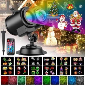 Projecteur Noel Exterieur Int&eacute;rieur, Projecteur Halloween Exterieur avec T&eacute;l&eacute;commande,12 Motifs et 10 Couleurs Effet de Vague d'eau Lampe Projecteur