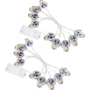 Lot de 2 guirlandes lumineuses décoratives d'extérieur en forme de tête de mort, idéales pour l'intérieur et l'extérieur.