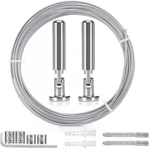 5m Tringle &agrave; Rideaux Kit, C&acirc;ble en Acier pour Rideau, Fil de Suspension en Acier Inoxydable pour Accrocher Photos, Rideaux de Douche, Corde &agrave; Rideau,