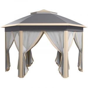 Tonnelle et pergola pliante hexagonale-Double toit et ouverture ventilation-Sac de transport-Polyester 405x340x285cm