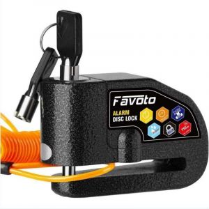 Furwoo - Antivol Moto Bloque Disque Bloc Disque avec Alarme de 110dB Disc Lock Scooter V&eacute;lo, 2 Cl&eacute;s/1 Cl&eacute; en L/Piles de Rechange/C&acirc;ble de Rappel 7mm