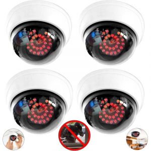 Lot de 4 cam&eacute;ras factice avec 28 LED rouges avec objectif Fausse cam&eacute;ra de surveillance pour l'int&eacute;rieur et l'ext&eacute;rieur