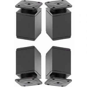 4x Pied de meuble carré 40 x 40mm ajustable ±15 mm en plastique à visser Meuble Tv Canapé Buffet Armoire Table Lit Bureau, hauteur 60mm finition noir