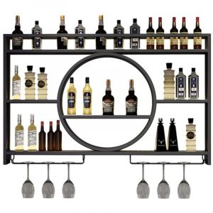 Sinbinta &ndash; Casier &agrave; vin mural en fer noir &ndash; &Eacute;tag&egrave;re flottante pour 6 bouteilles &ndash; Dimensions 120 x 15 x 80 cm &ndash; Fixation murale robuste