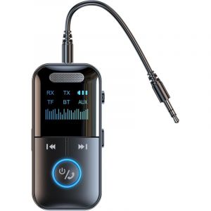 &Eacute;metteur/r&eacute;cepteur audio Bluetooth 5.4, adaptateur sans fil 4 en 1, faible latence, affichage HD, adaptateur AUX pour carte TF, compatible avion,