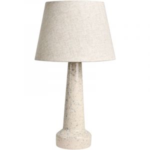 Lampe de Table Style Moderne Base en Porcelaine Abat-jour en Lin Forme Tambour Pois Bleus Beige Clair Humuya
