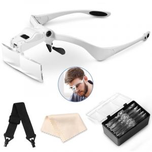 Loupe Serre-Tête avec Lumière LED, Loupe De Tête avec - 5 Lentilles Détachables(1.0X 1.5X 2.0X 2.5X 3.5X), pour Tous Les Travaux de Précision,