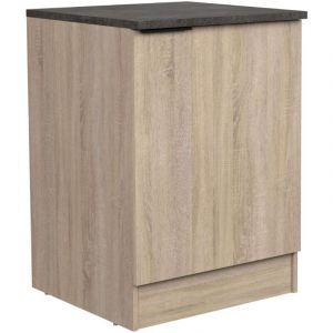 Meuble de cuisine bas Arko style industriel en chêne brut et noir avec 1 porte et 1 étagère intérieure 60 x 60 x 86 cm