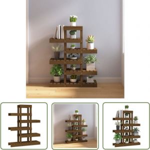 The Living Store - Support à plantes Marron miel 85x25x109,5 cm Bois massif pin - Support Plante - Étagère Plante - Jardinerie - Décoration Intérieur
