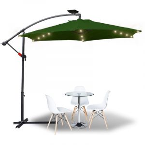 Parasol avec led 350 cm vert - avec manivelle & support - protection uv hydrofuge pliable - parasol de plage parasol de marché