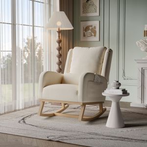 Fauteuil d'allaitement avec Coussin, Fauteuil &agrave; Bascul de avec poches, Rocking Chair Interieur Exterieur Chaise Allaitement Chambre Bebe Chaise a