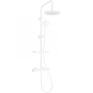 Mexen &ndash; Colonne de douche thermostatique avec pomme de t&ecirc;te 220mm &ndash; Finition blanche &ndash; Robinet en laiton &ndash; Longueur flexible 150cm &ndash; 77150409320