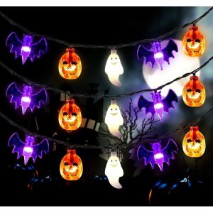 Guirlande lumineuse Halloween à piles 20 pieds 30 LED citrouille chauve-souris fantôme lumières avec minuterie – 8 modes d'éclairage lumières de