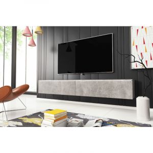 Bratex - Meuble tv Lowboard d 180 cm, meuble télévision avec éclairage led, meuble télévision suspendu, coloris béton