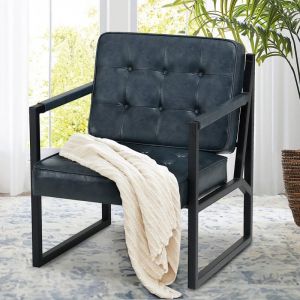 Colamy - Fauteuil,Fauteuil Confortable avec Accoudoirs et Pieds en Métal pour Salon, Chambre, Salle d'Attente et Bureau-bleu