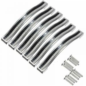 6x 160mm Poign&eacute;e de Porte Cristal Decoration Bouton de Porte Bouton de Meuble Pour Meuble Tiroir Placard Bin Penderie Armoire,Argent&eacute; Noir